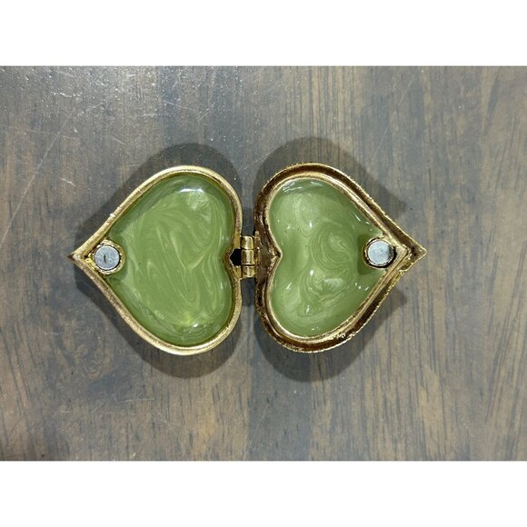 Vintage Monet Metal Enamel Heart Trinket Box Blue Green Flower Rhinestones - Picture 3 of 6